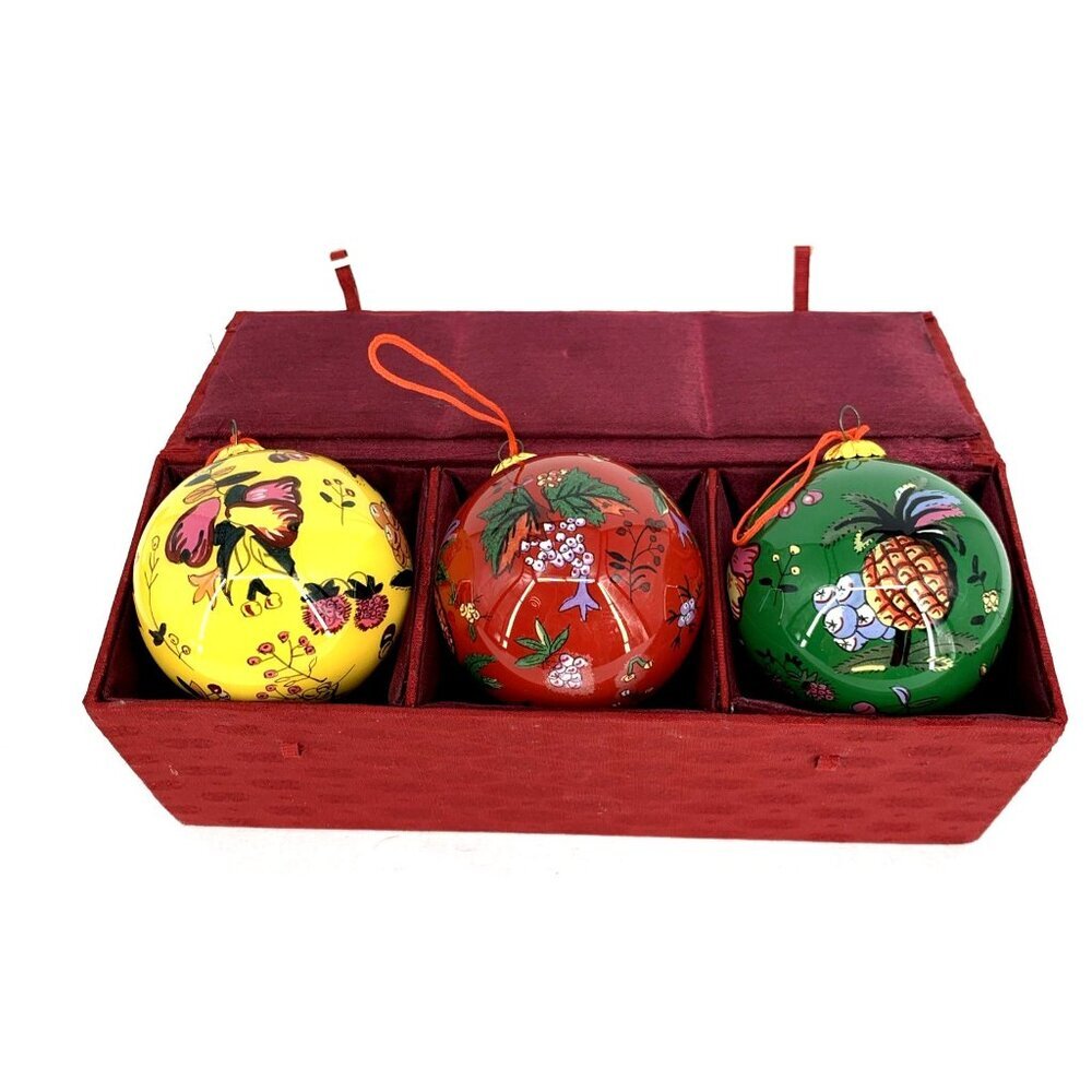 Pierre Deux French Country Christmas Ornaments Glass Boxed Set of 3 Fruit 2.5" - Picture 4 of 6
